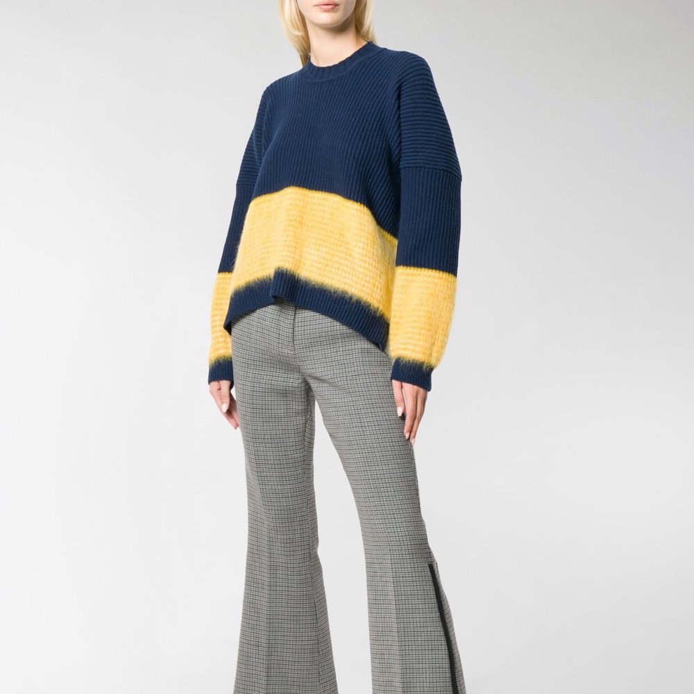 Sportmax Oversize Navy Block Stripe Angora Wool Knitted Sweater Size S